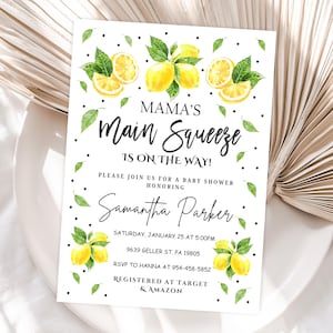 Convite para chá de bebê com limão, convite para o Mama’s Main Squeeze, neutro em termos de gênero, download instantâneo, modelo Canva editável para impressão, LS3