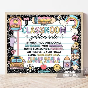 Classroom Golden Rules Sign, Teacher Wall Art, Our Class Decor Printable, 3 Sizes Available, Printable Instant Download CR4