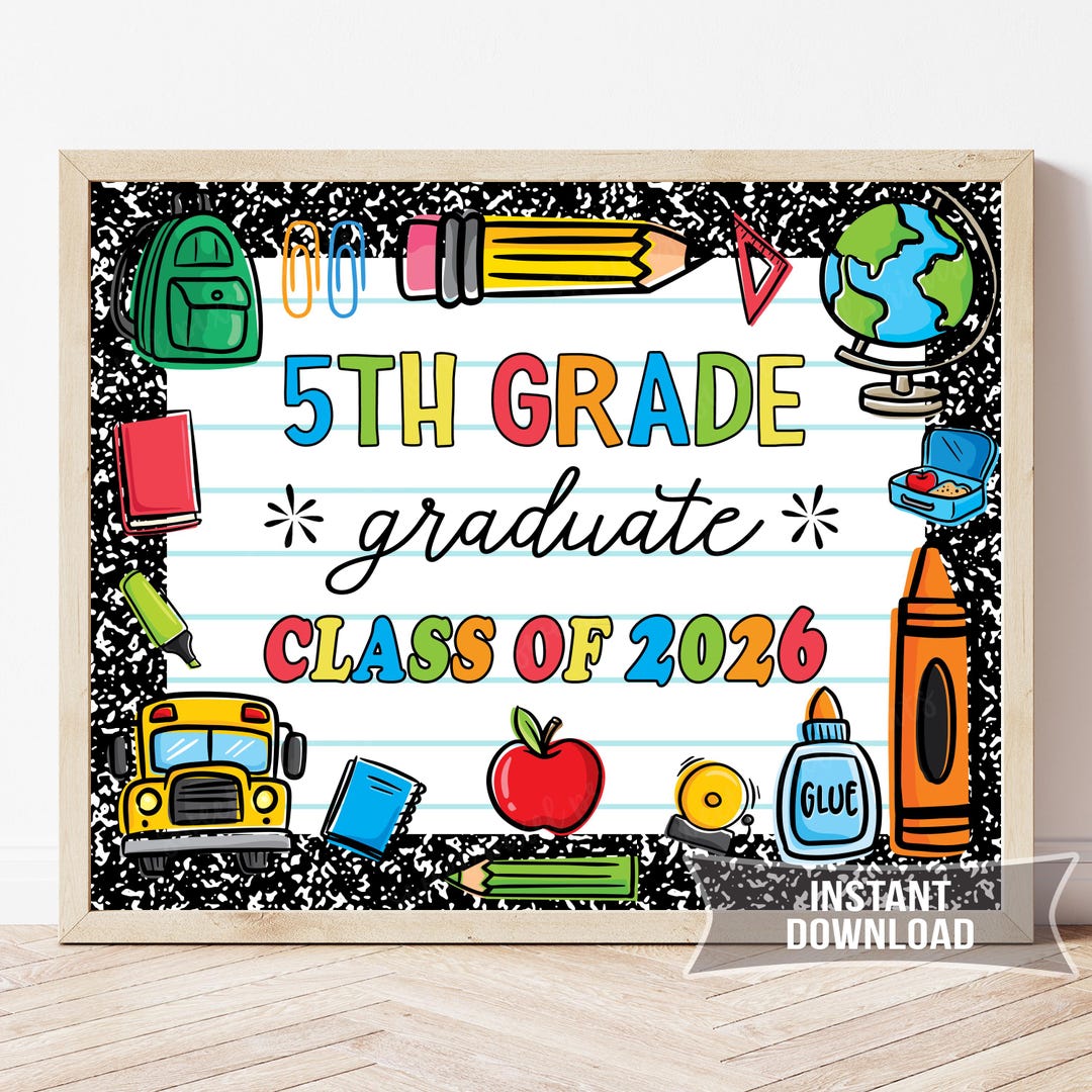 5th Grade Graduation Sign Printable | Chalkboard Photo Prop | Instant ...