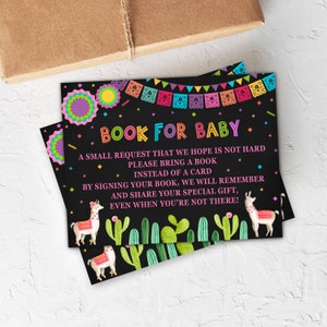 Carte de demande de livre Fiesta, Fiesta Baby Shower, carte de demande de livre, apportez un livre, livre de fête mexicain pour bébé cartes imprimables, FM4