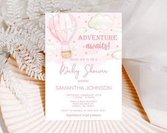 Hot Air Balloon Baby Shower invitation EDITABLE Adventure Awaits Baby Shower Invitation, Balloon invitation PRINTABLE Instant Download, PH1