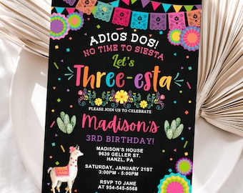 Fiesta Birthday Invitation, EDITABLE Three-esta Birthday invite, Mexican Three-esta Card, Girl Fiesta Template, Instant Download, FM2