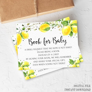 Citroenboekverzoekkaart, Citroenbabyshower, Boekverzoekkaart, Breng een boek mee, Afdrukbaar boek voor babykaarten, LS2