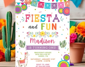 Fiesta Birthday Invitation, Fiesta and Fun Invite, EDITABLE 1st Birthday Template, Mexican Party Card Printable Digital INSTANT DOWNLOAD FM1