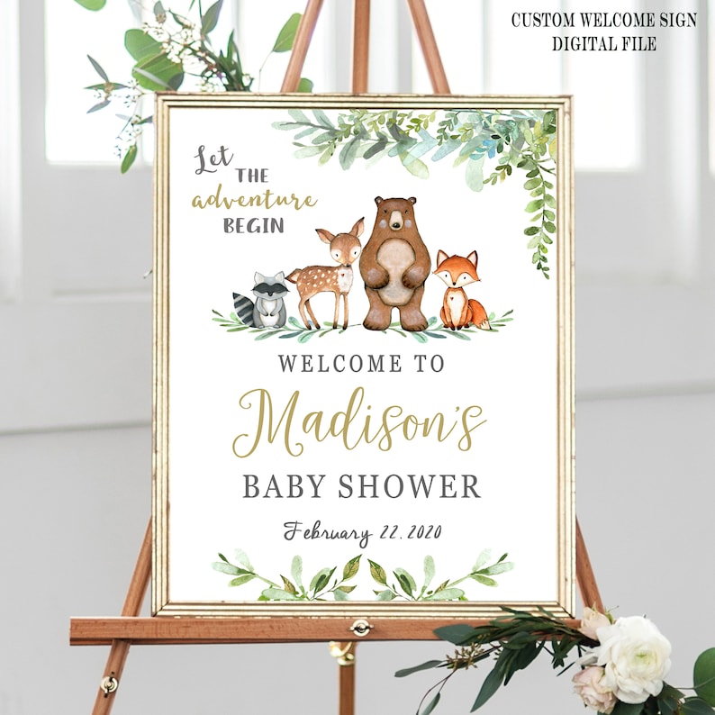Woodland Welcome Sign Greenery Baby Shower Woodland baby | Etsy