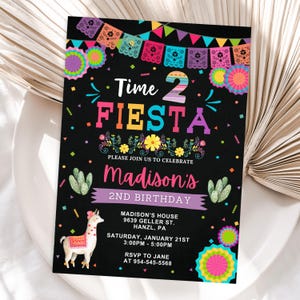 Fiesta verjaardagsuitnodiging, BEWERKBARE Mexicaanse 2e verjaardagsuitnodiging, tijd twee Fiesta sjabloon, meisje TWEE verjaardag AFDRUKBARE Instant Download FM2