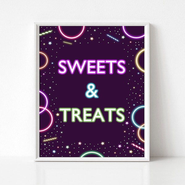 Glow Sweets and Treats Sign Glow Birthday Sweets and Treats Sign Glow in the Dark Party Printable Neon Glow Sign Instant Download GN1