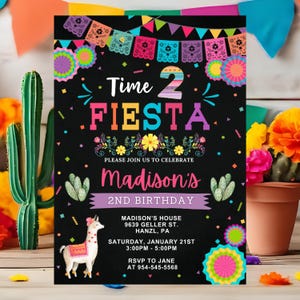 Fiesta-verjaardagsuitnodiging | Bewerkbare Mexicaanse 2e verjaardag afdrukbare uitnodiging | FM2