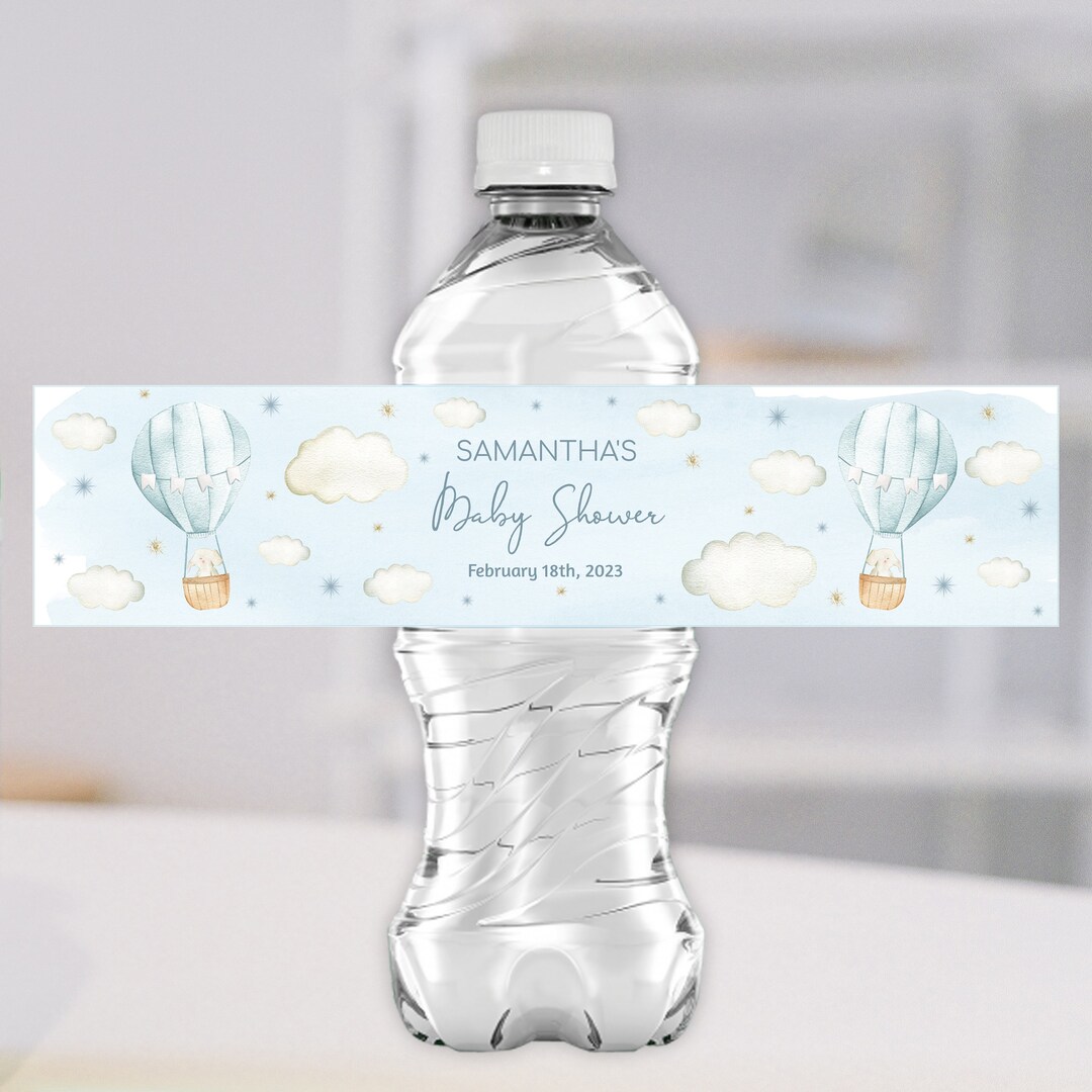 Hot Air Balloon Water Bottle Labels, EDITABLE Balloon Baby Shower