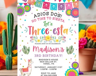 Fiesta Birthday Invitation, EDITABLE Three-esta Birthday invite, Mexican Three-esta Card, Girl Fiesta Template, Instant Download FM1