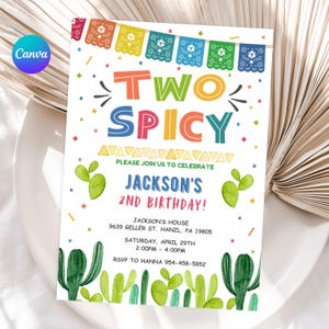 EDITABLE Mexican Second birthday invitation, Two Spicy invite, Fiesta 2nd Birthday Template, PRINTABLE, Digital Instant Download, FM5