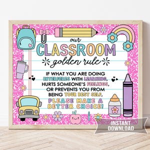 Classroom Golden Rules Sign, Teacher Wall Art, Our Class Decor Printable, 3 Sizes Available, Printable Instant Download CP4