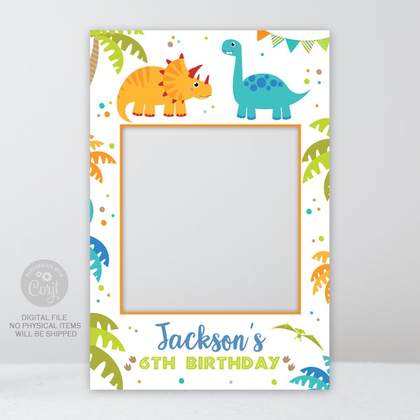 Dinosaur Photo Booth Prop, EDITABLE Dinosaur selfie frame, photo prop, Birthday photo frame, Dino theme photo booth prop, PRINTABLE, D01