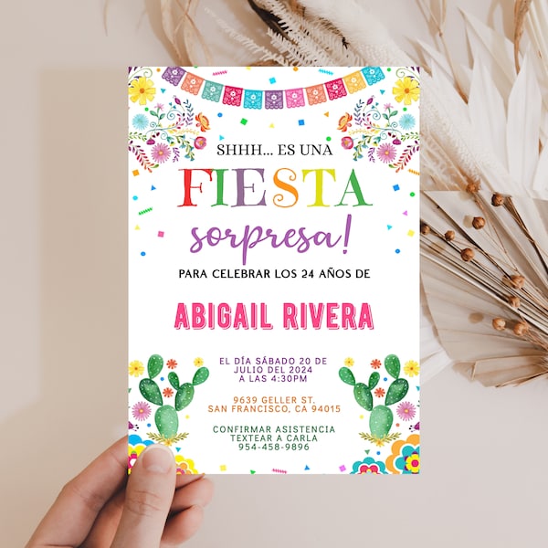 Fiesta Birthday Invitation Editable Fiesta Sorpresa Spanish Birthday Invitation Mexican invitation Printable Invite INSTANT DOWNLOAD FE1