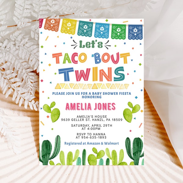 Fiesta Baby Shower EDITABLE Let's Taco 'Bout Twins Invitation, Mexican Baby Shower, Fiesta Invitation, Printable INSTANT DOWNLOAD, FM5