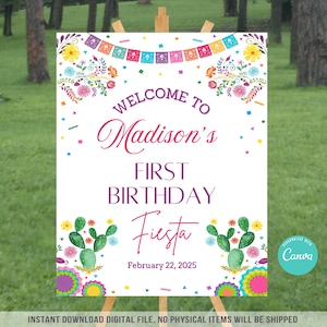 Editable Fiesta Welcome Sign, Mexican Birthday Party Decor, Printable Girl’s Fiesta Welcome Sign, Instant Download, Canva Template, FM1 FS1
