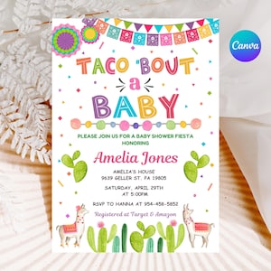 Fiesta Baby Shower Invitation, EDITABLE Taco &#39;Bout a Baby Invite, Mexican Baby Shower Template, Canva Printable, INSTANT DOWNLOAD, FM3