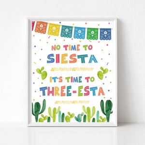 Bord Three Esta Fiesta | Feestdecoratie 3e verjaardag | Direct downloaden | Mexicaanse feestposter | Leuke verjaardagsdecoraties | FM5