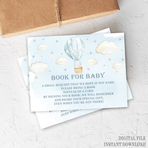 Carte de demande de montgolfière, baby shower en montgolfière, carte de demande de livre, apportez un livre pour bébé, cartes imprimables, téléchargement immédiat, BH1
