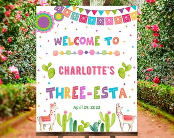 Three Esta Welcome Sign, EDITABLE Mexican Birthday Welcome Sign, Fiesta Welcome Sign, 3rd Birthday Printable welcome sign, FM3