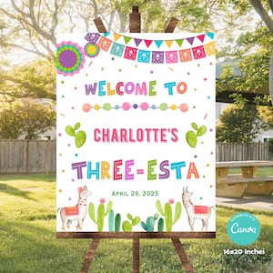 Three Esta Welcome Sign, EDITABLE Mexican Birthday Welcome Sign, Fiesta Welcome Sign, 3rd Birthday Printable welcome sign, FM3
