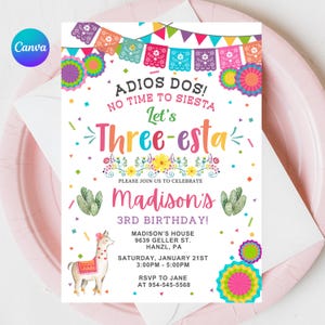 Fiesta Birthday Invitation, EDITABLE Three-esta Birthday invite, Mexican Three-esta Card, Girl Fiesta Template, Instant Download FM1