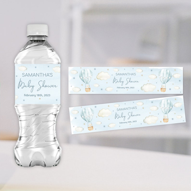 Hot Air Balloon Water Bottle Labels EDITABLE Balloon Baby Etsy