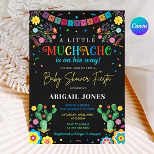 Editable Fiesta Baby Shower Invitation, Mexican Themed Baby Shower Invite, Canva Template, A little muchacho Instant Download Printable, FS2