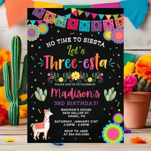 Fiesta Birthday Invitation, EDITABLE Three-esta birthday invitation, Girl 3rd Birthday Printable Mexican theme invite, INSTANT DOWNLOAD, FM2