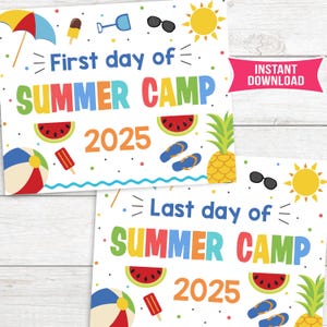 Primer día y último día del campamento de verano Primer día del campamento infantil Letrero para el último día de la escuela de verano Letreros imprimibles para pizarra blanca DESCARGA INSTANTÁNEA WBS