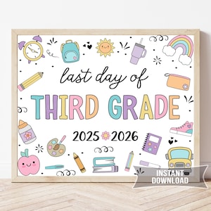 Placa para imprimir do último dia do 3º ano, foto escolar, lembrança para download instantâneo, S50