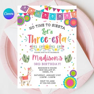 Fiesta Birthday Invitation, EDITABLE Three-esta birthday invitation, Girl 3rd Birthday Printable Mexican theme invite, INSTANT DOWNLOAD FM1