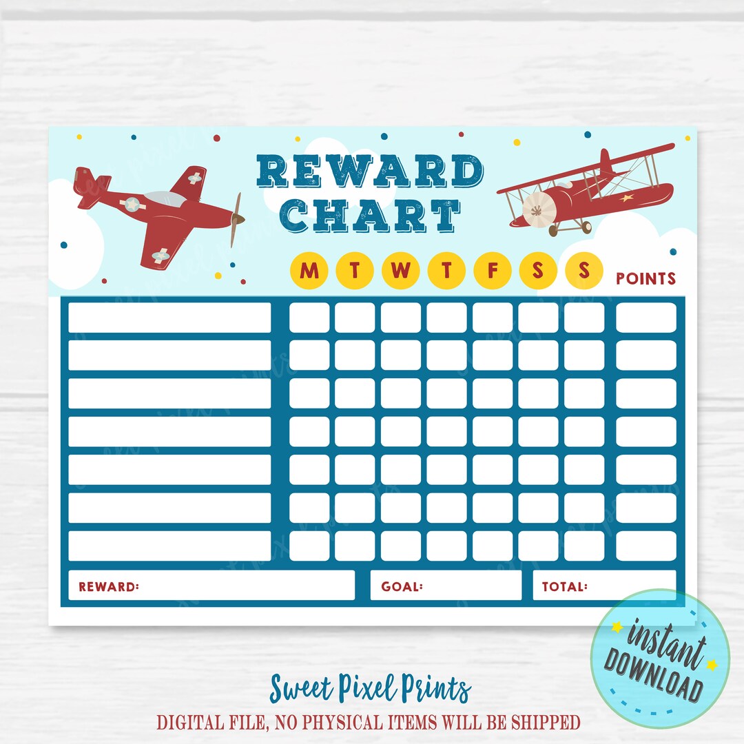 Airplane Chore Chart, Printable Reward Chart, Printable Chore Chart ...