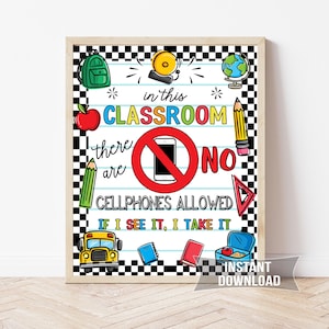 No Cellphones Allowed Sign, Classroom Poster Printable, No Phone Zone Wall Decor, School Rules Sign for Teachers, Instant Download, NC3