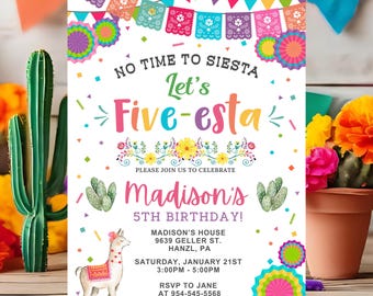 Fiesta Birthday Invitation | Editable Five-esta 5th Birthday Printable Invite | FM1