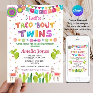 Fiesta Baby Shower, EDITABLE Let's Taco 'Bout Twins Invitation, Mexican Baby Shower Template, Invite for twins, Printable DOWNLOAD, FM3
