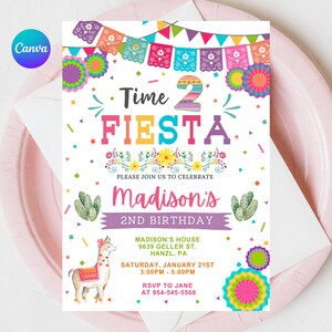 Fiesta Birthday Invitation, EDITABLE Mexican 2nd birthday invite, Time Two Fiesta Template, Girl TWO Birthday PRINTABLE Instant Download FM1