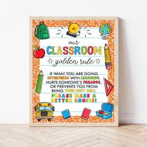 Classroom Golden Rules Sign, Teacher Wall Art, Our Class Decor Printable, 3 Sizes Available, Printable Instant Download, CR9