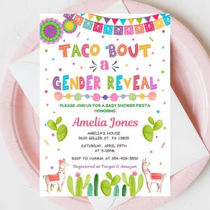 Fiesta Baby Shower Invitation, Editable Taco &#39;Bout a Gender Reveal, Mexican Theme Baby Shower Invite, Canva Template, Printable Download FM3
