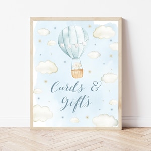 Enseigne pour cartes et cadeaux en montgolfière, enseigne imprimable pour baby shower ou fête d'anniversaire, décoration pour téléchargement immédiat, BH1