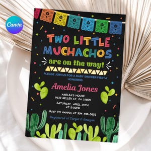 Two Little Muchachos are on the way Invitation, EDITABLE Baby Shower Invite, Mexican Theme Fiesta Template, Printable INSTANT DOWNLOAD FM6