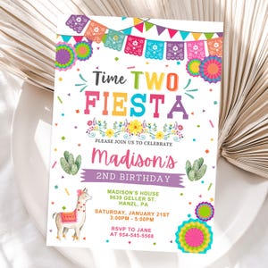 Fiesta Birthday Invitation, EDITABLE Mexican 2nd birthday invite, Time Two Fiesta editable Template, Girl TWO Birthday Instant Download FM1