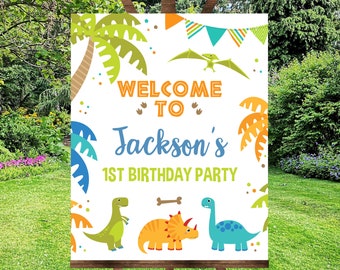 Dinosaur Welcome Sign, EDITABLE Birthday Welcome Sign, Dinosaur Printable Welcome Sign, Dino Theme Printable Sign, Printable Sign, D01