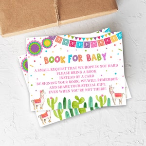 Carte de demande de livre Fiesta, douche de bébé Fiesta, carte de demande de livre, apportez un livre, livre de fête mexicain pour bébé cartes imprimables, FM3