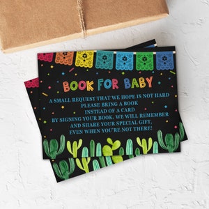 Carte de demande de livre Fiesta, douche de bébé Fiesta, carte de demande de livre, apportez un livre, livre de fête mexicain pour bébé cartes imprimables, FM6