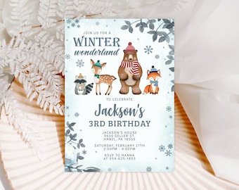 Woodland Birthday Invitation Winter wonderland EDITABLE Winter Invitation Winter wonderland Printable Invite INSTANT DOWNLOAD