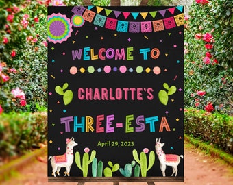 Three Esta Welcome Sign, EDITABLE Mexican Birthday Welcome Sign, Fiesta Welcome Sign, 3rd Birthday Printable welcome sign, FM4