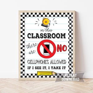 No Cellphones Allowed Sign, Classroom Poster Printable, No Phone Zone Wall Decor, School Rules Sign for Teachers, Instant Download, NC8