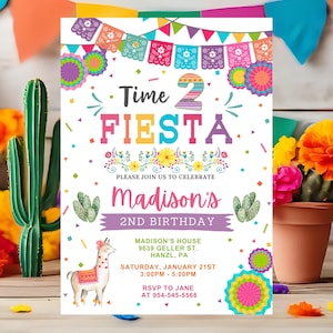 Fiesta-verjaardagsuitnodiging | Bewerkbare Mexicaanse 2e verjaardag afdrukbare uitnodiging | FM1