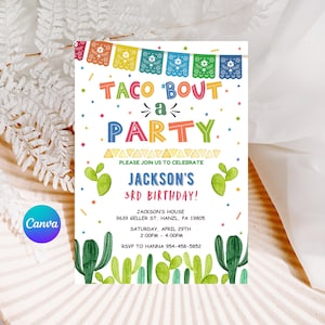 Taco 'Bout a Party-uitnodiging, BEWERKBARE Fiesta-verjaardagsjabloon, Mexicaans thema afdrukbare uitnodiging, aanpasbaar INSTANT DOWNLOAD FM5